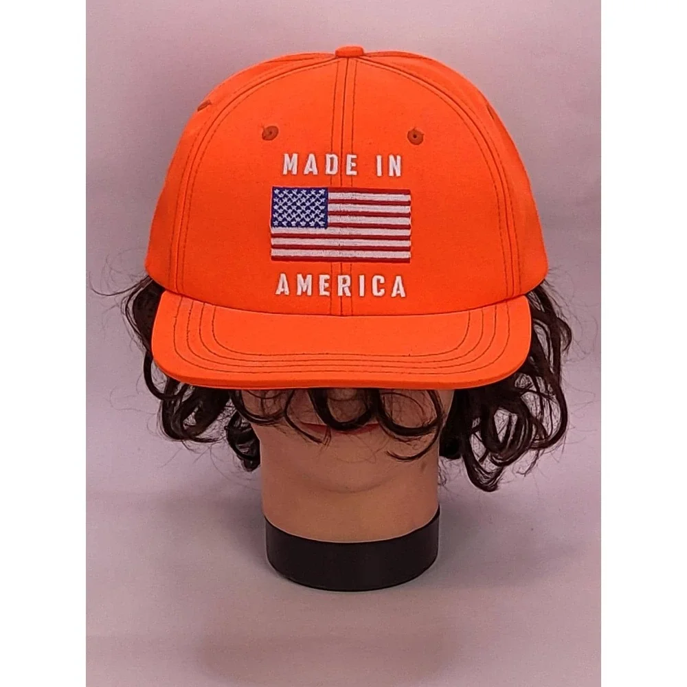 Vintage Unionwear Made‎ in America Orange Baseball Cap Hat USA Flag Casualwear